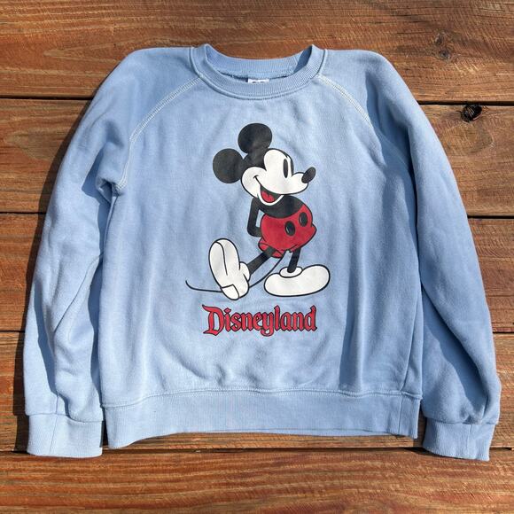 Vintage 90s Disneyland Mickey Mouse Sweatshirt Light Blue Kids M Retro Disney - Picture 7 of 8